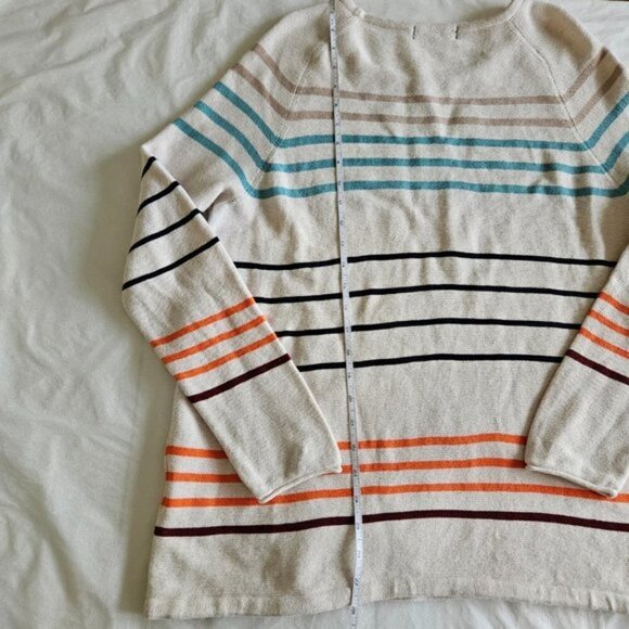 M&S Collection Sweater Womens XXL Beige Striped Reverse Knit LS Drawstings Boho - Picture 9 of 15